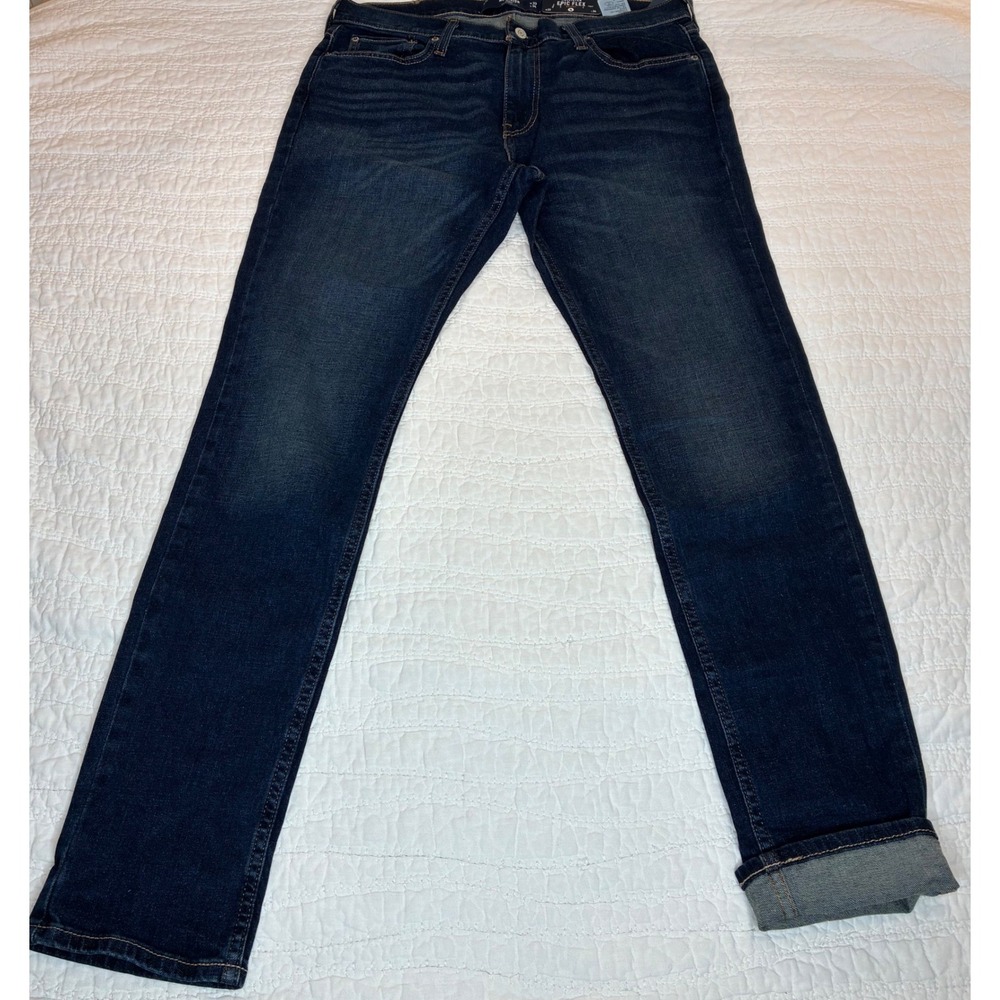 NWT Hollister Epic Flex Skinny Jeans Mens 33x34 Dark Wash Stretch Blue Denim